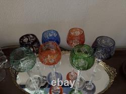 SET of 7 BOHEMIAN CZECH CUT TO CLEAR CRYSTAL Hock Wine Glasses 7 1/2 &7 3/4