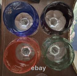 SET of 7 BOHEMIAN CZECH CUT TO CLEAR CRYSTAL Hock Wine Glasses 7 1/2 &7 3/4