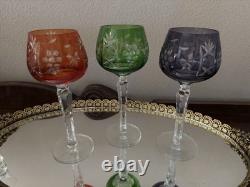SET of 7 BOHEMIAN CZECH CUT TO CLEAR CRYSTAL Hock Wine Glasses 7 1/2 &7 3/4