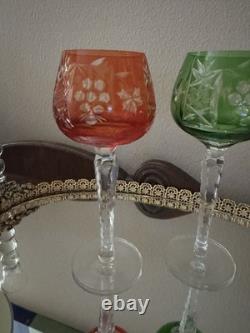 SET of 7 BOHEMIAN CZECH CUT TO CLEAR CRYSTAL Hock Wine Glasses 7 1/2 &7 3/4
