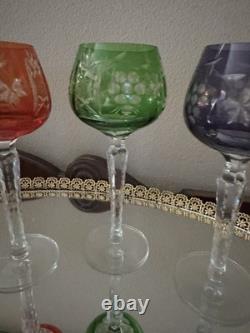 SET of 7 BOHEMIAN CZECH CUT TO CLEAR CRYSTAL Hock Wine Glasses 7 1/2 &7 3/4
