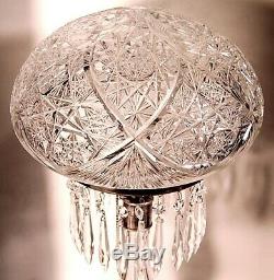 SIGNED Antique Cut Crystal Table Lamp ABP American Brilliant Period HUBBELL 1910