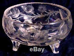 SIGNED TUTHILL ABP BRILLIANT Intaglio CUT GLASS CRYSTAL Footed Bowl Strawberry