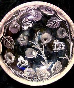 SIGNED TUTHILL ABP BRILLIANT Intaglio CUT GLASS CRYSTAL Footed Bowl Strawberry