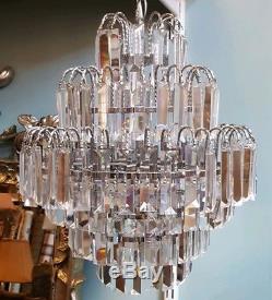 SILVER Cascading CUT Glass Crystal Lustre Vintage Retro Chandelier Ceiling Light