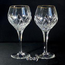 STUART CRYSTAL WOBURN GOLD WINE GLASSES, Cut Crystal, 8, 12 oz, ENGLAND, 2PCS