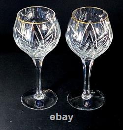 STUART CRYSTAL WOBURN GOLD WINE GLASSES, Cut Crystal, 8, 12 oz, ENGLAND, 2PCS