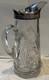 STUNNING! Antique Silver Colored Collar Spout Cut Crystal Glass Pitcher Ewer 12