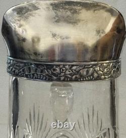 STUNNING! Antique Silver Colored Collar Spout Cut Crystal Glass Pitcher Ewer 12