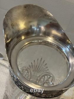 STUNNING! Antique Silver Colored Collar Spout Cut Crystal Glass Pitcher Ewer 12