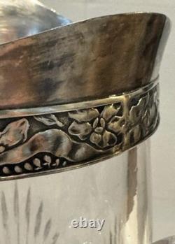 STUNNING! Antique Silver Colored Collar Spout Cut Crystal Glass Pitcher Ewer 12