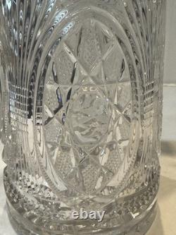 STUNNING! Antique Silver Colored Collar Spout Cut Crystal Glass Pitcher Ewer 12
