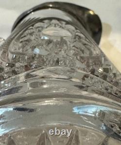STUNNING! Antique Silver Colored Collar Spout Cut Crystal Glass Pitcher Ewer 12