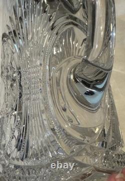STUNNING! Antique Silver Colored Collar Spout Cut Crystal Glass Pitcher Ewer 12