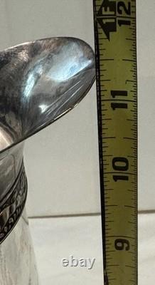 STUNNING! Antique Silver Colored Collar Spout Cut Crystal Glass Pitcher Ewer 12