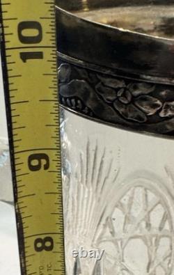 STUNNING! Antique Silver Colored Collar Spout Cut Crystal Glass Pitcher Ewer 12