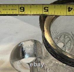 STUNNING! Antique Silver Colored Collar Spout Cut Crystal Glass Pitcher Ewer 12