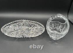STUNNING Mixed ABP Cut Crystal Pieces 7.5''L Relish Dish & 4.5''H Basket, MINT