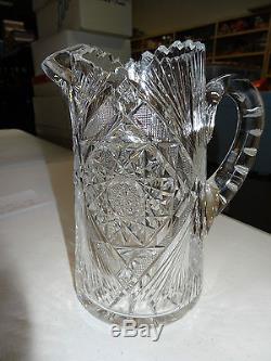 STUNNING Vintage Cut Glass Crystal Large Water Drink Pitcher 8.75 x 5