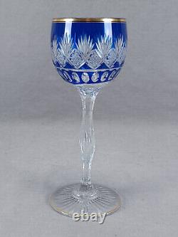 Saint Louis Cobalt Cut to Clear & Gilt #1001 Lafayette Stem Hock Wine Glass