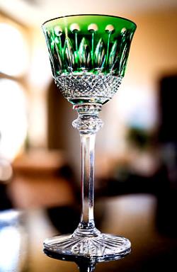 Saint Louis Crystal TOMMY 7 3/4 Emerald Green Cut To Clear Wine Glasse/Hock(s)