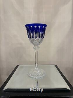 Saint Louis Crystal Tommy 7-3/4 Blue Cut To Clear Wine Glass Goblet