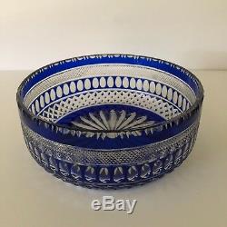 Saint Louis Hand Carved Cobalt Blue Cut To Clear Crystal Bowl