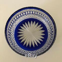 Saint Louis Hand Carved Cobalt Blue Cut To Clear Crystal Bowl