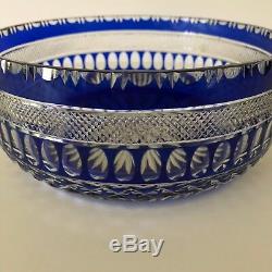 Saint Louis Hand Carved Cobalt Blue Cut To Clear Crystal Bowl