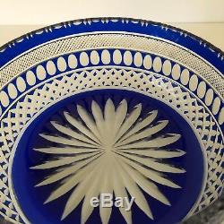 Saint Louis Hand Carved Cobalt Blue Cut To Clear Crystal Bowl