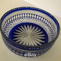 Saint Louis Hand Carved Cobalt Blue Cut To Clear Crystal Bowl