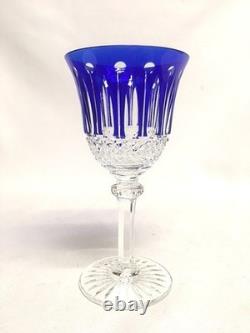Saint Louis TOMMY Blue Cut To Clear Crystal Glass 6 Claret Wine Goblet France