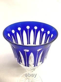 Saint Louis TOMMY Blue Cut To Clear Crystal Glass 6 Claret Wine Goblet France