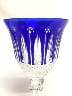 Saint Louis TOMMY Blue Cut To Clear Crystal Glass 6 Claret Wine Goblet France