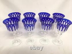 Saint Louis TOMMY Blue Cut To Clear Crystal Glass 6 Claret Wine Goblet France