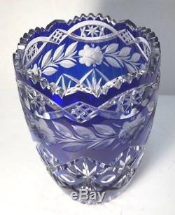 Schonborner Bleikristall Cobalt Cut to Clear Glass Crystal Vase