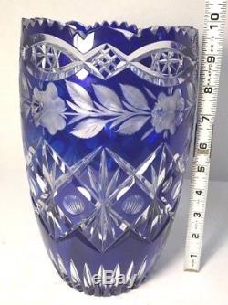 Schonborner Bleikristall Cobalt Cut to Clear Glass Crystal Vase