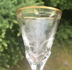 Set 10 Moser Paula Hand Cut Knob Stem Art Nouveau Crystal Gold Cordial 6 Glass