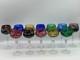 Set 12 Bohemian Cut to Clear Crystal Wine Hock Glasses Colored Grape Pattern 7.5