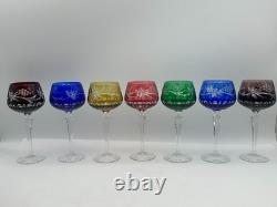Set 12 Bohemian Cut to Clear Crystal Wine Hock Glasses Colored Grape Pattern 7.5