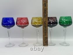 Set 12 Bohemian Cut to Clear Crystal Wine Hock Glasses Colored Grape Pattern 7.5
