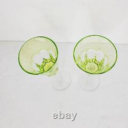 Set 2 Ajka Lynn Cut to Clear 9.75 Wine Barware Glasses Goblets Green
