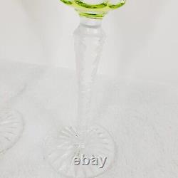 Set 2 Ajka Lynn Cut to Clear 9.75 Wine Barware Glasses Goblets Green