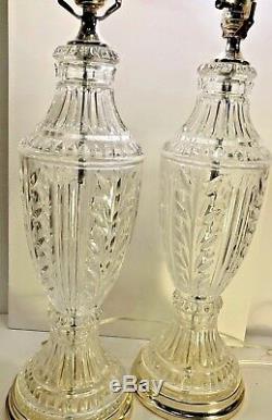 Set / 2 Crystal Clear Lead cut glass lamps withgold 1940's matching Table Lamps