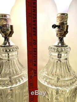Set / 2 Crystal Clear Lead cut glass lamps withgold 1940's matching Table Lamps