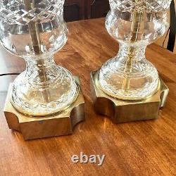 Set 2 Stiffel Brass Cut Crystal Glass Table Lamps Hollywood Regency Mid Century