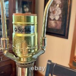 Set 2 Stiffel Brass Cut Crystal Glass Table Lamps Hollywood Regency Mid Century