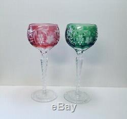 Set 4 Ajka Marsala Blue Green Pink Purple Cut To Clear Crystal Wine Glass Hocks