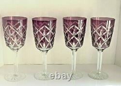 Set 4 Ajka Purple Cut Crystal Arabella Amethyst WATER GOBLET ice tea WINE glass