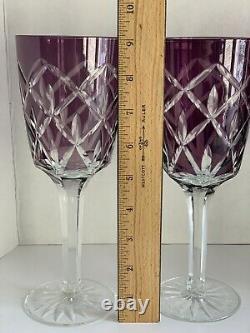 Set 4 Ajka Purple Cut Crystal Arabella Amethyst WATER GOBLET ice tea WINE glass